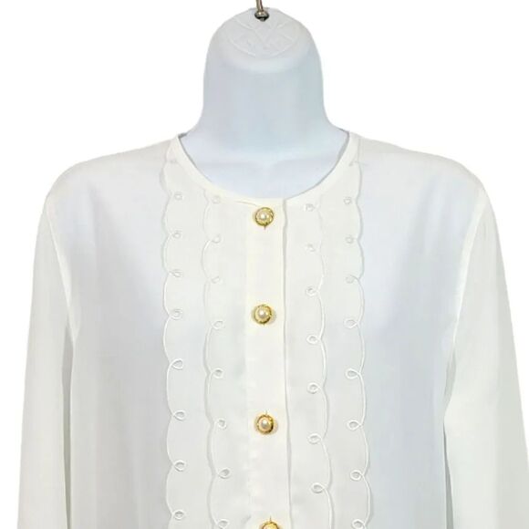 NEW Vintage Christie & Jill Petites Embroidered Gold Pearl Button Down Blouse - Picture 4 of 9